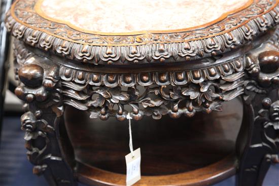 An early 20th century Chinese hardwood two tier occasional table, W.1ft 10in. H.1ft 11in.